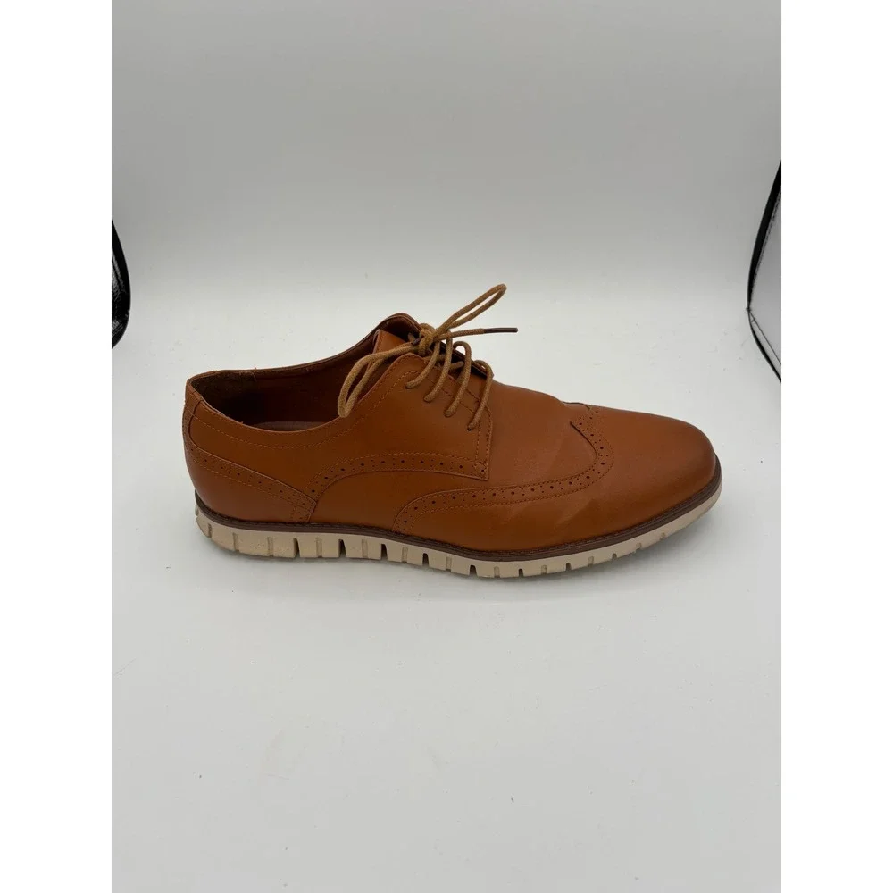 Vostey Milan Mens Wingtip Brogue Oxford Shoes Tan Brown Size 11 Business Casual